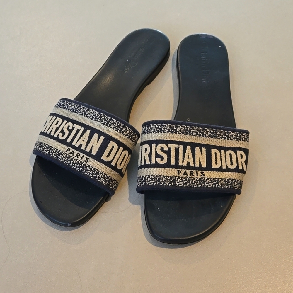 Authentic Dior D Way Slides Size 39.5 Deep Blue - image 1